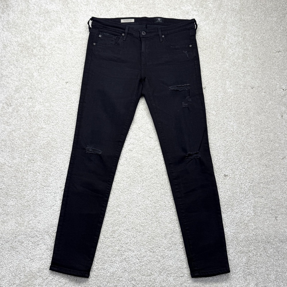 AG Adriano Goldschmied Legging Ankle Jeans Womens 29R Black Distressed Skinny‎